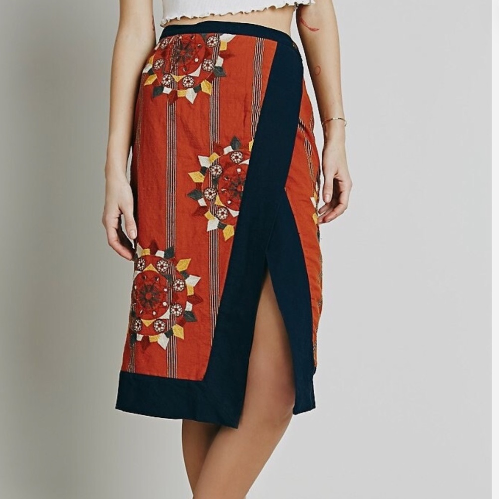 Free People Embroidered Song Bird Wrap Skirt
